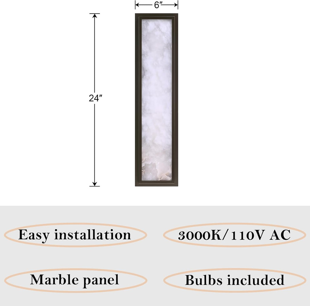 2 Pack 24 Inch Natural Alabaster Bathroom 20W-3000K LED Home Wall Sconce Modern Concise Style Wall Light Fixture,Oil Rubbed Bronze Finish for Bedroom Hallway Bedside Living Room