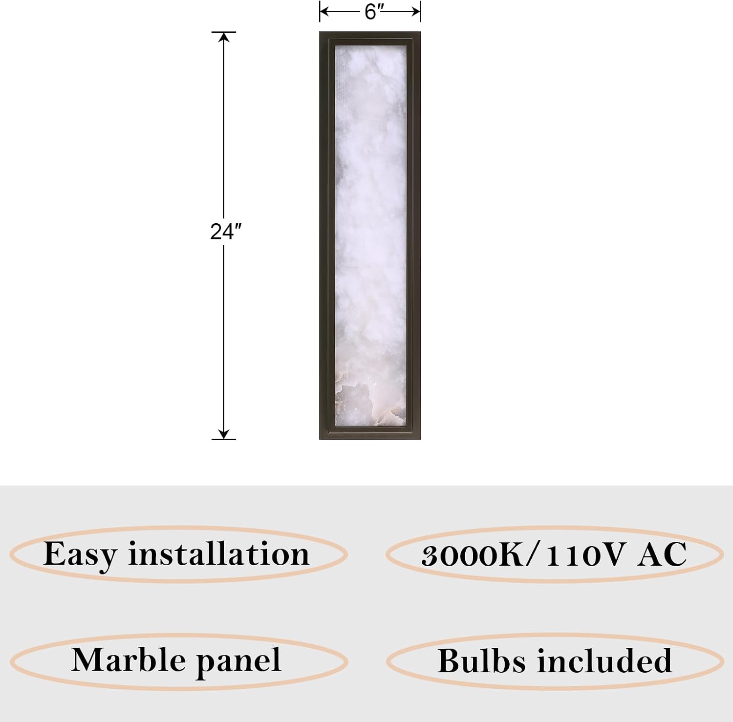 2 Pack 24 Inch Natural Alabaster Bathroom 20W-3000K LED Home Wall Sconce Modern Concise Style Wall Light Fixture,Oil Rubbed Bronze Finish for Bedroom Hallway Bedside Living Room