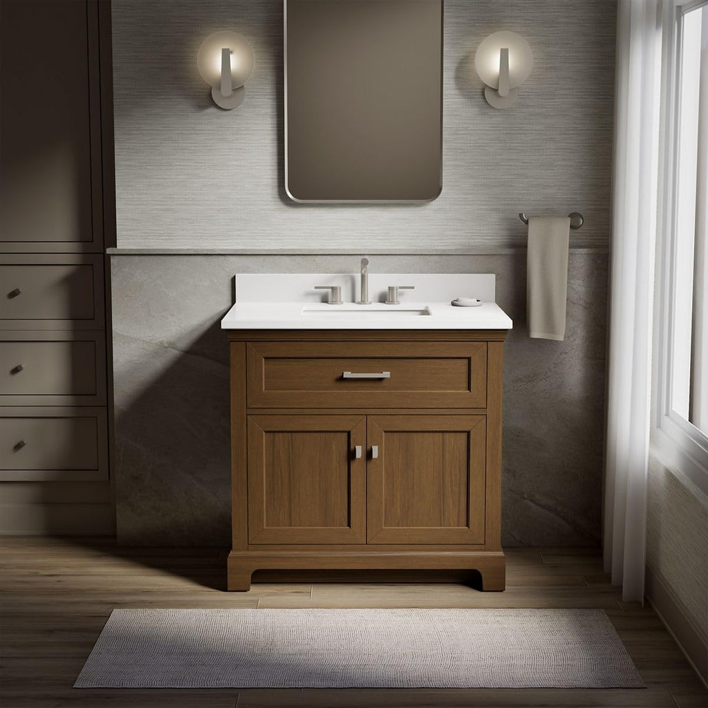 Kohler 29261-BD1-DAK Charlemont 36 in. Bathroom Vanity Cabinet with Sink and Quartz top, Draper Oak