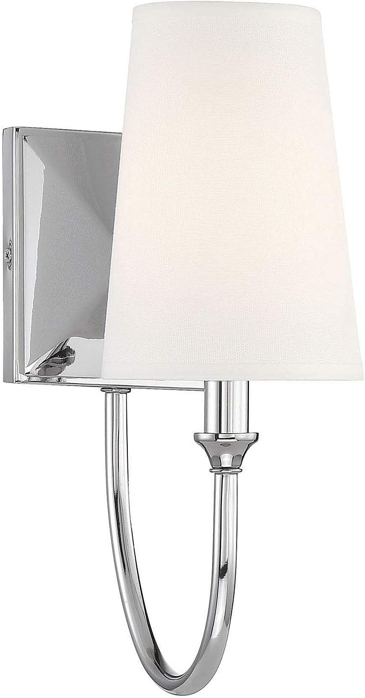 Savoy Essentials 9-2542-1-109 Cameron Modern Farmhouse White Fabric Wall Sconce, 1-Light 40 Watt, 13' H x 5' W, Polished Nickel