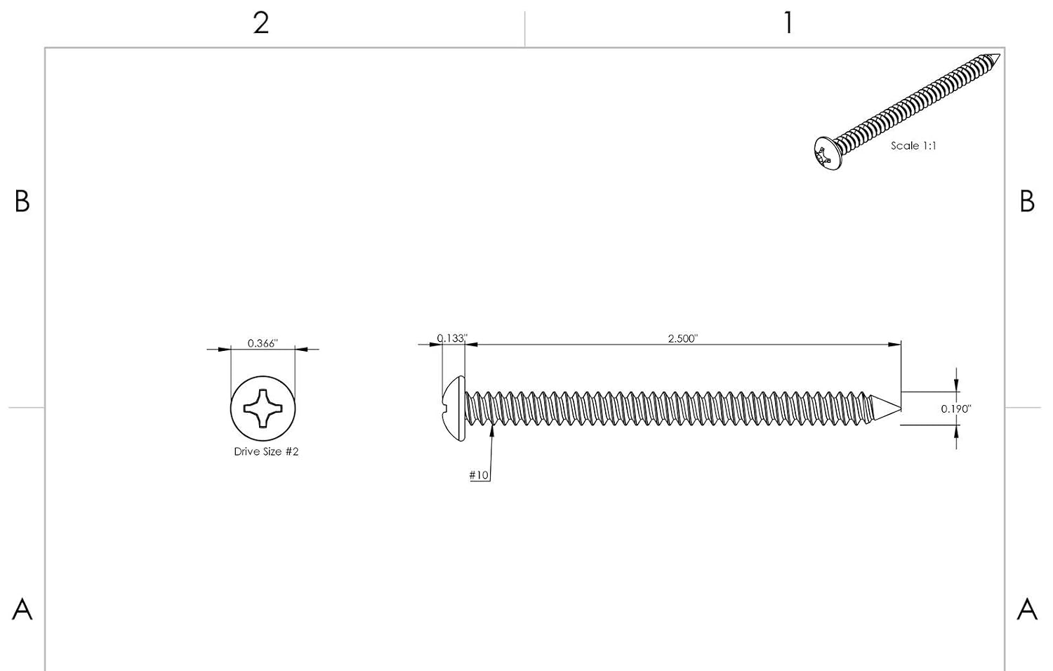 #10 x 2-1/2' - Sheet Metal Screws Self Tapping Pan Head Stainless Steel 250 self Tapping Screws Metal B2B