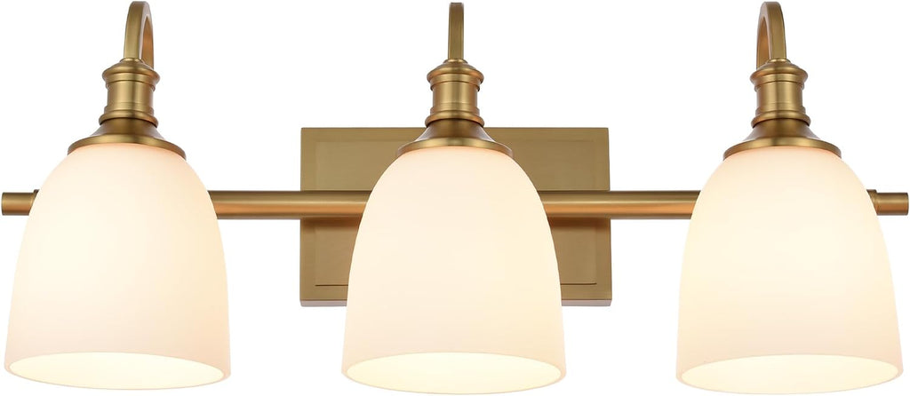 3 Light Aged Brass Vintage Bathroom Vanity Light Fixtures | Vintage, 3-light Bathroom vanity light, living room light, over mirror, over table, gold, aged brass