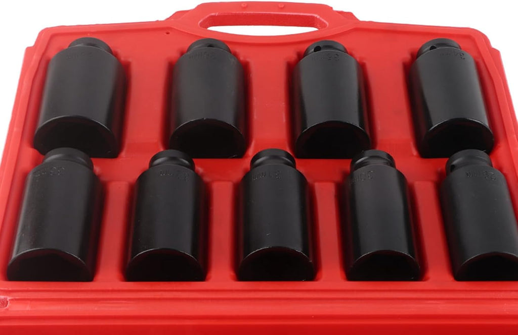 1/2 Inch Drive Axle Hub Nut Hex Socket Set, Heavy Duty Impact Quality 9-Piece Set for Use with Impact Tool, for Professional or Occasional Use, 40 Chrome Steel Material, Mechanics
