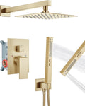 Shower Faucet Set Rainfall Shower System with Square Showerhead and Handle Set Fixture with 2 in 1 Function Handheld Sprayer Wall Mounted Trim Repair Kit Rough-in Valve 8 Inch Brushed Gold