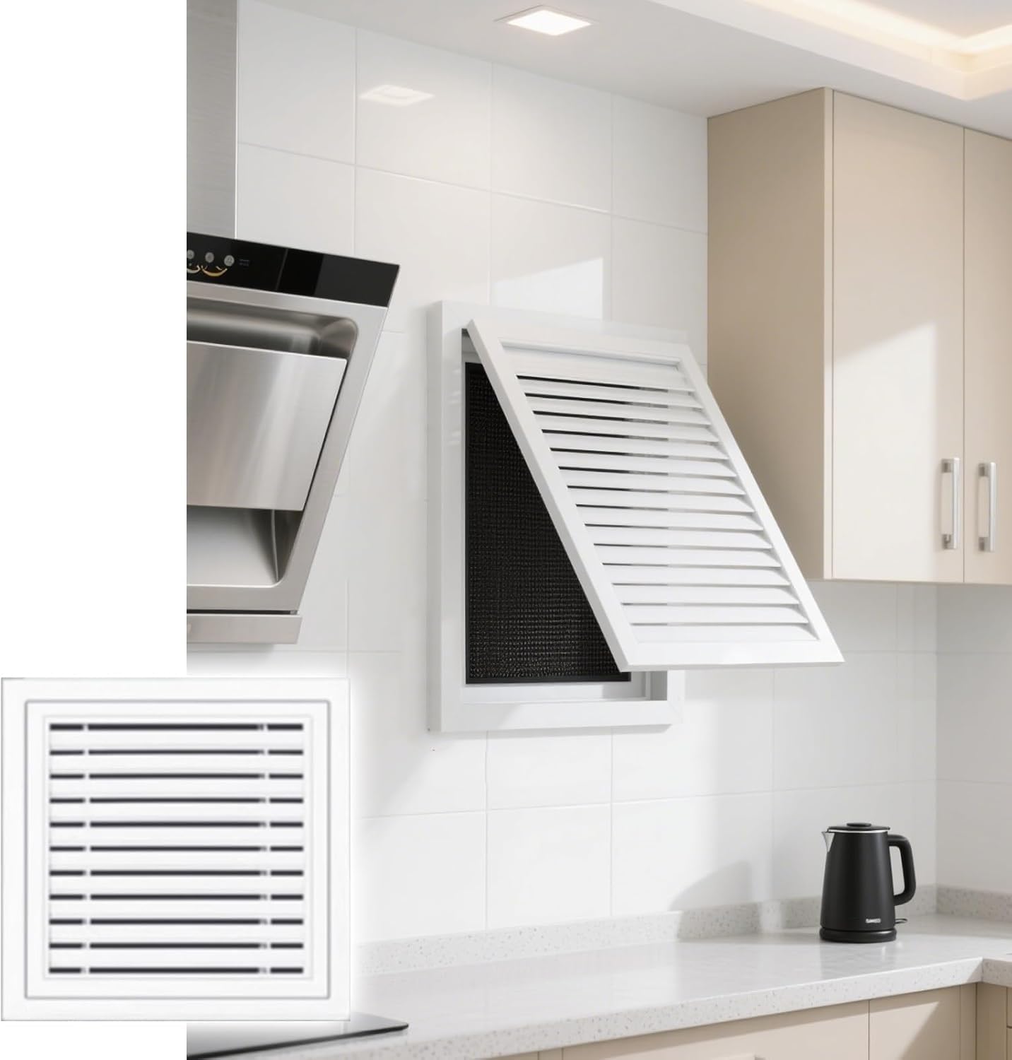 Air Vent Grille Cover Removable Louvered Vent Access Panel with Mesh Cover, White Service Door Loft Hatch for Wiring Drywall(350x350mm(14x14in))