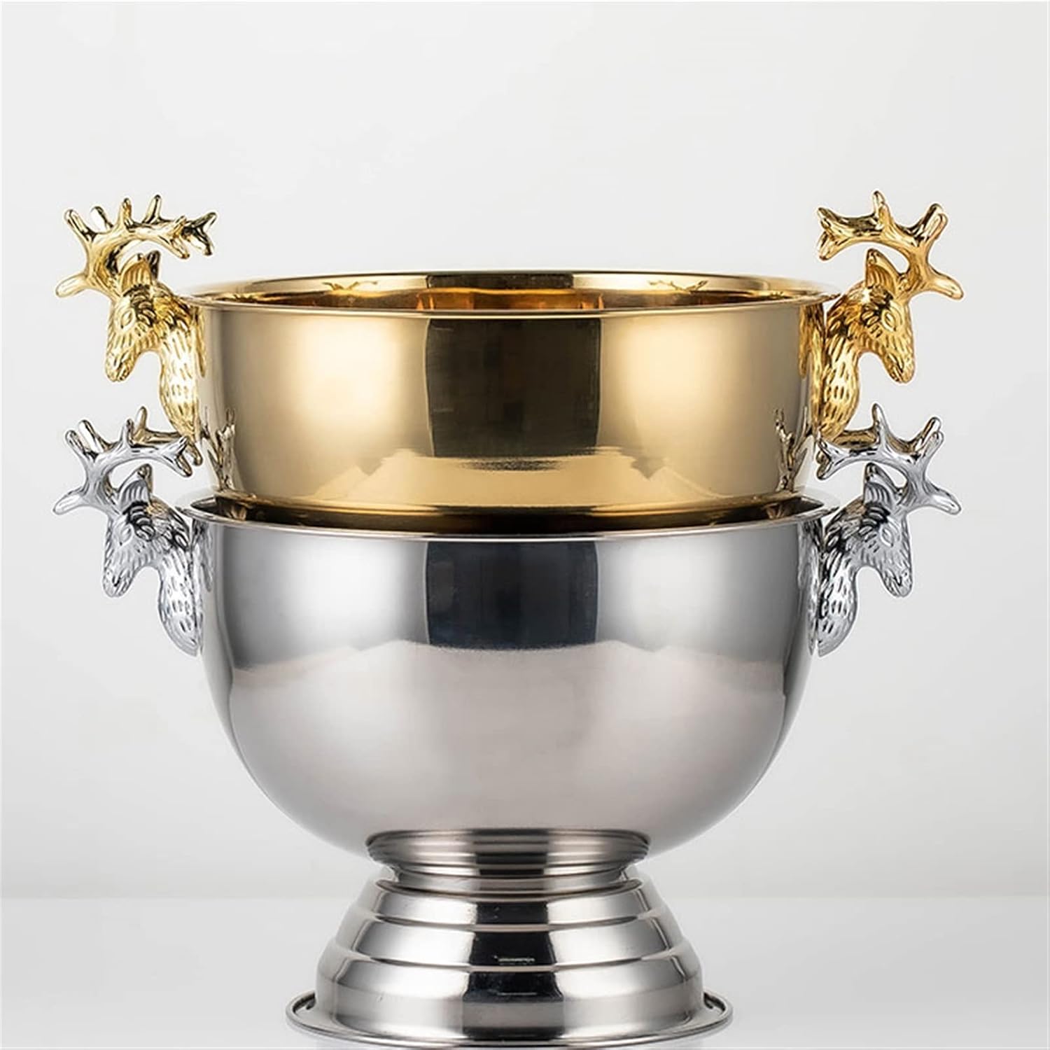 Ice Bucket Champagne Bucket Ice Buckets, Deer Head Stainless Steel Ice Pails Bar KTV Ice Wine Bucket Great for Home Bar Chilling Beer Champagne and Wine Ice Bucket Beverage Tub (Color : Brass)