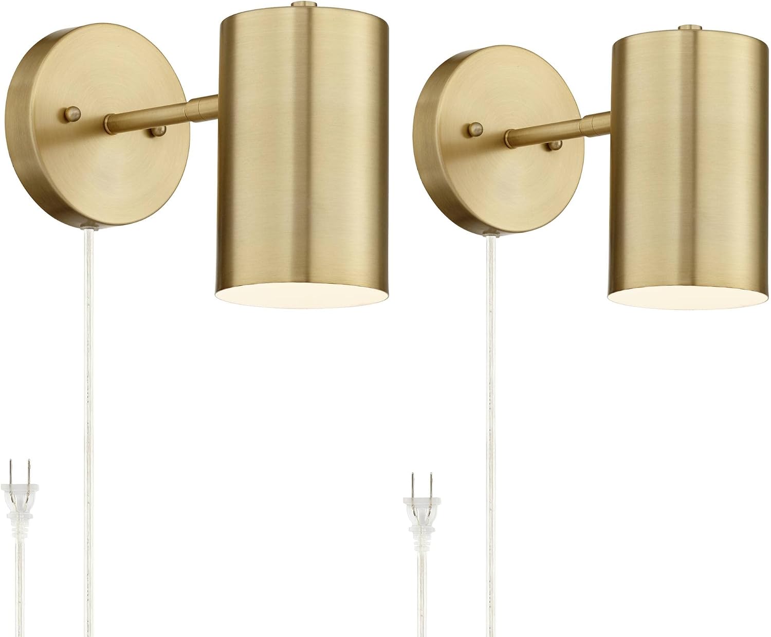 360 Lighting Carla Modern Wall Lamps Set of 2 Polished Brass Plug-in 5' Fixture Adjustable Cylinder Metal Shade for Bedroom Bedside House Reading Living Room Home Hallway Dining Decor