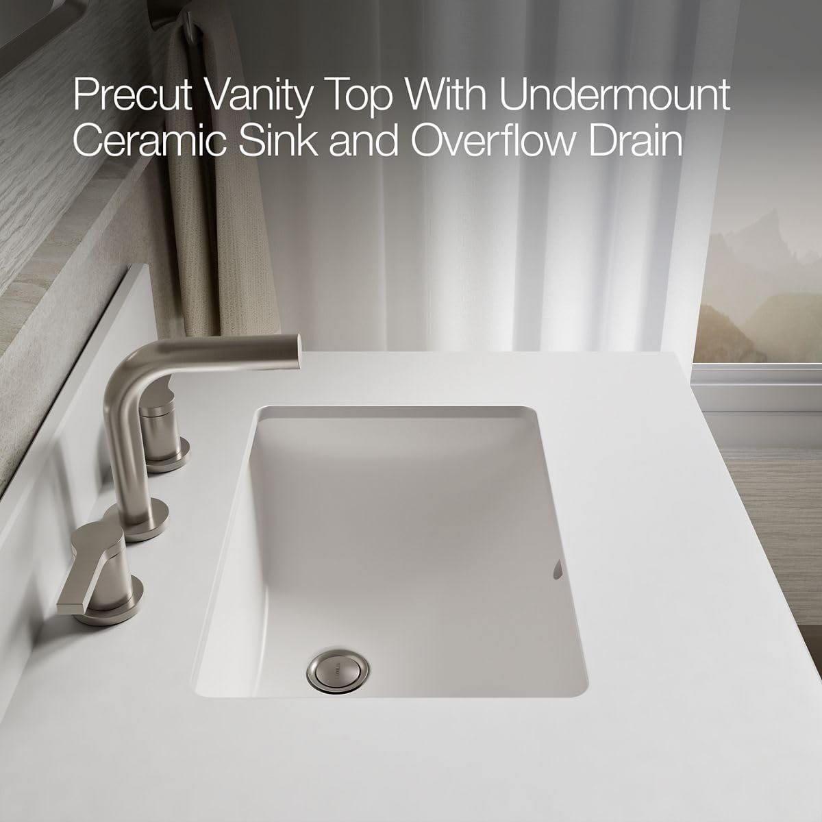 Kohler Charlemont 24' Bathroom Vanity Cabinet with White Sink and Quartz Top, Modern Bathroom Storage, White, K-29259-BD1-0