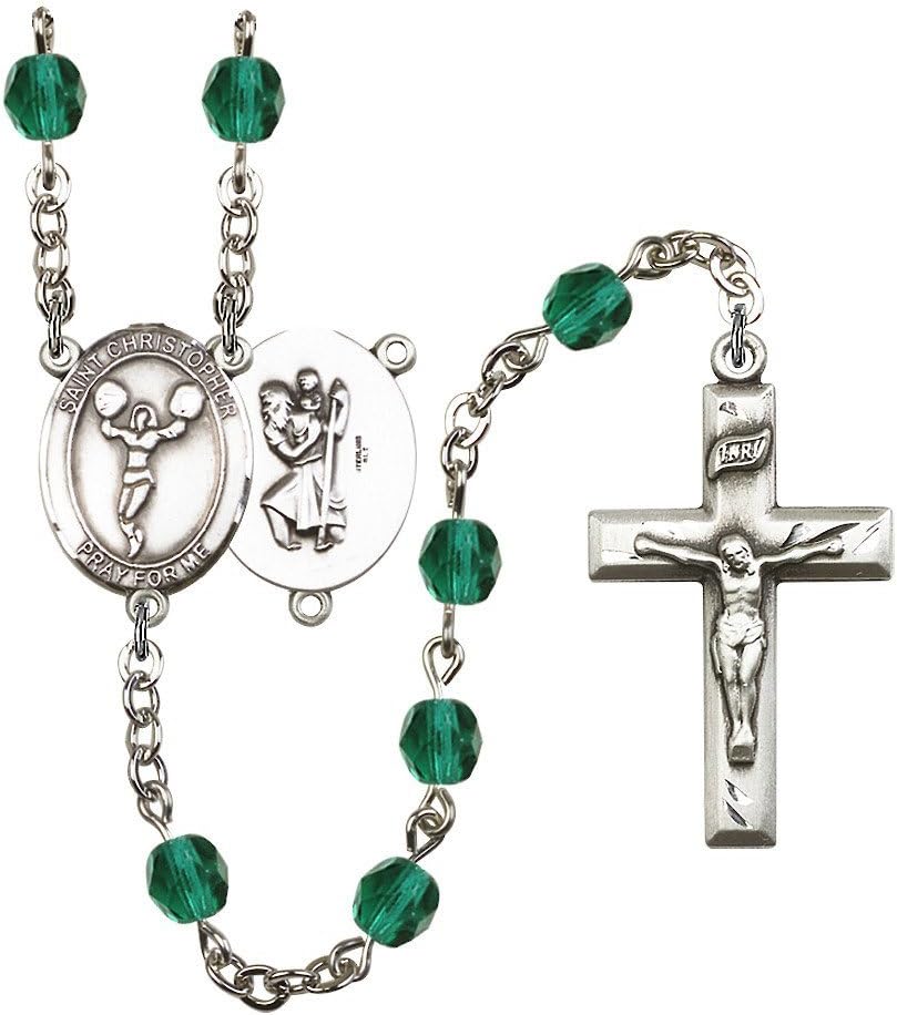 Bonyak Jewelry St. Christopher/Cheerleading Silver-Plated Rosary - Every Birth Month Color and More