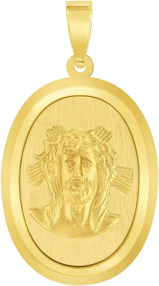 Jewelry America 14k Yellow Gold Holy Face of Jesus Christ On Oval Miraculous Medal Pendant Necklace