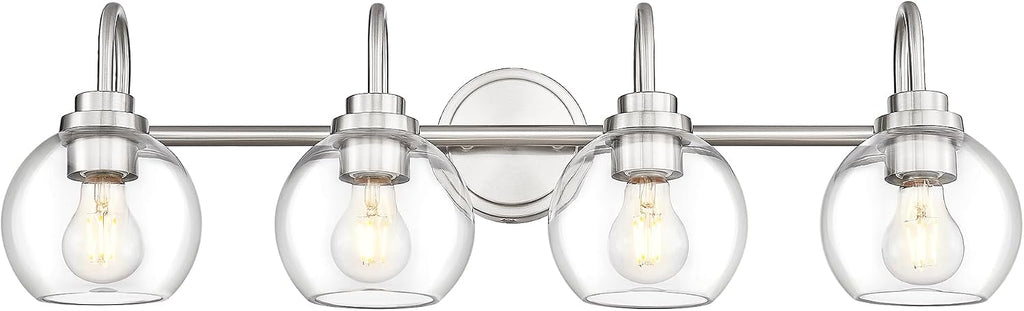 Bathroom Light Fixtures, 4-Light Brushed Nickel Vanity Lights Over Mirror with Globe Clear Glass, 30 Inch Modern Vanity Lighting Fixtures, AD-22280-4W-SN