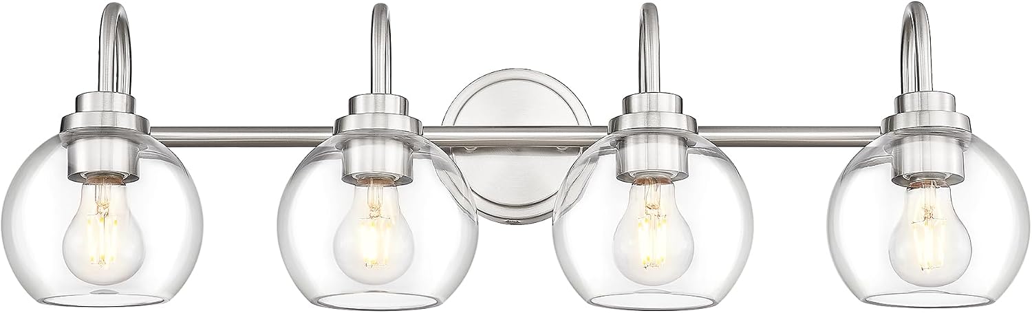 Bathroom Light Fixtures, 4-Light Brushed Nickel Vanity Lights Over Mirror with Globe Clear Glass, 30 Inch Modern Vanity Lighting Fixtures, AD-22280-4W-SN
