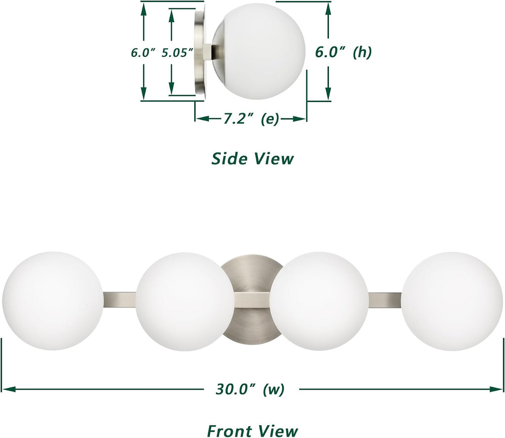 Bathroom Vanity Light Fixtures, Modern 4 Lights Globe Wall Sconce Lighting Brushed Nickel, Porch Wall Mount Light Fixture for Bathroom, Mirror Cabinets Hallway Stairs