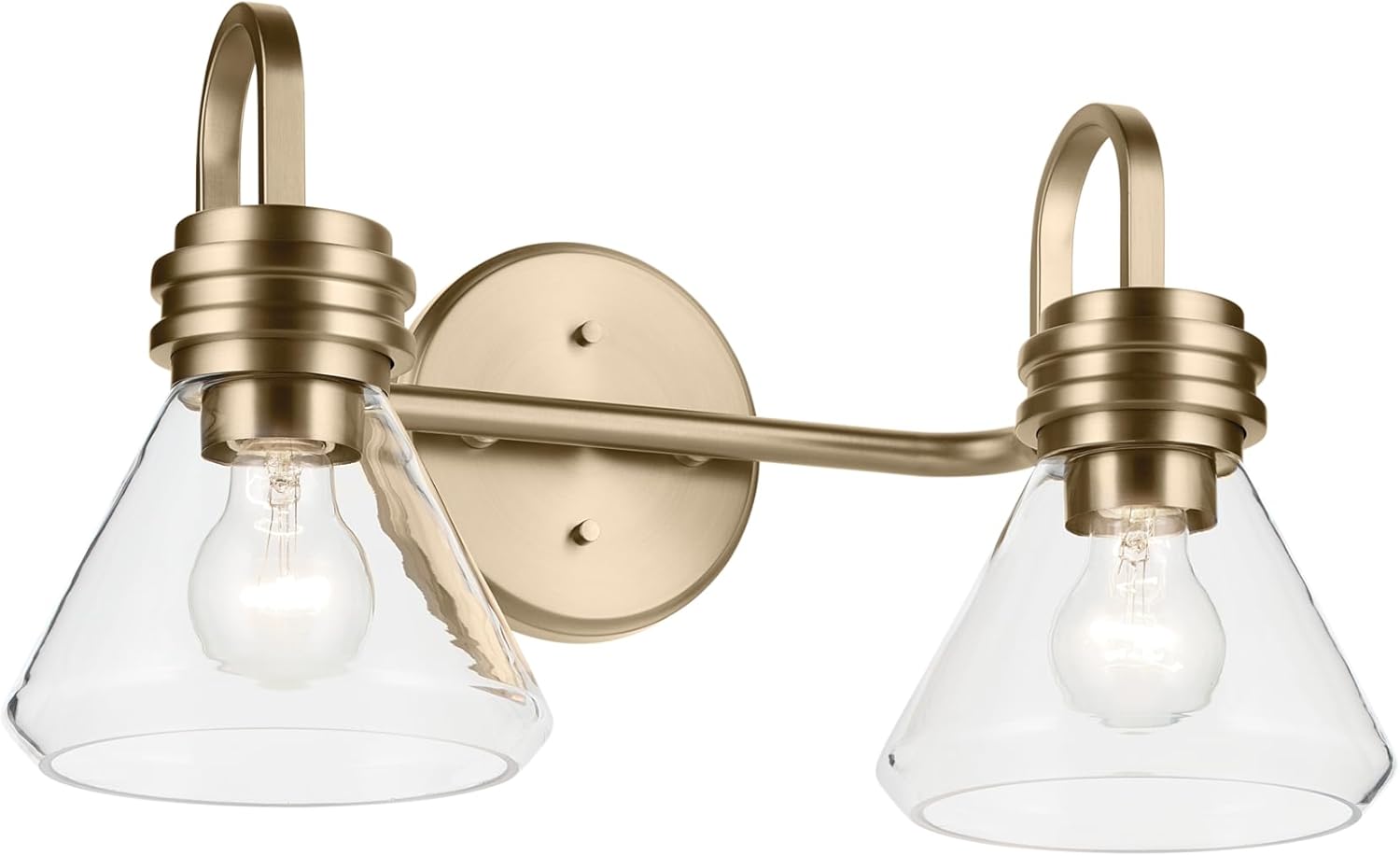 Kichler Farum 19.25' 2-Light Bathroom Vanity Light Fixture with Clear Glass in Champagne Bronze for Vanity Mirror, Jack & Jill Layout, Over Mirror (19.25' W x 9.5' H), 55154CPZCLR