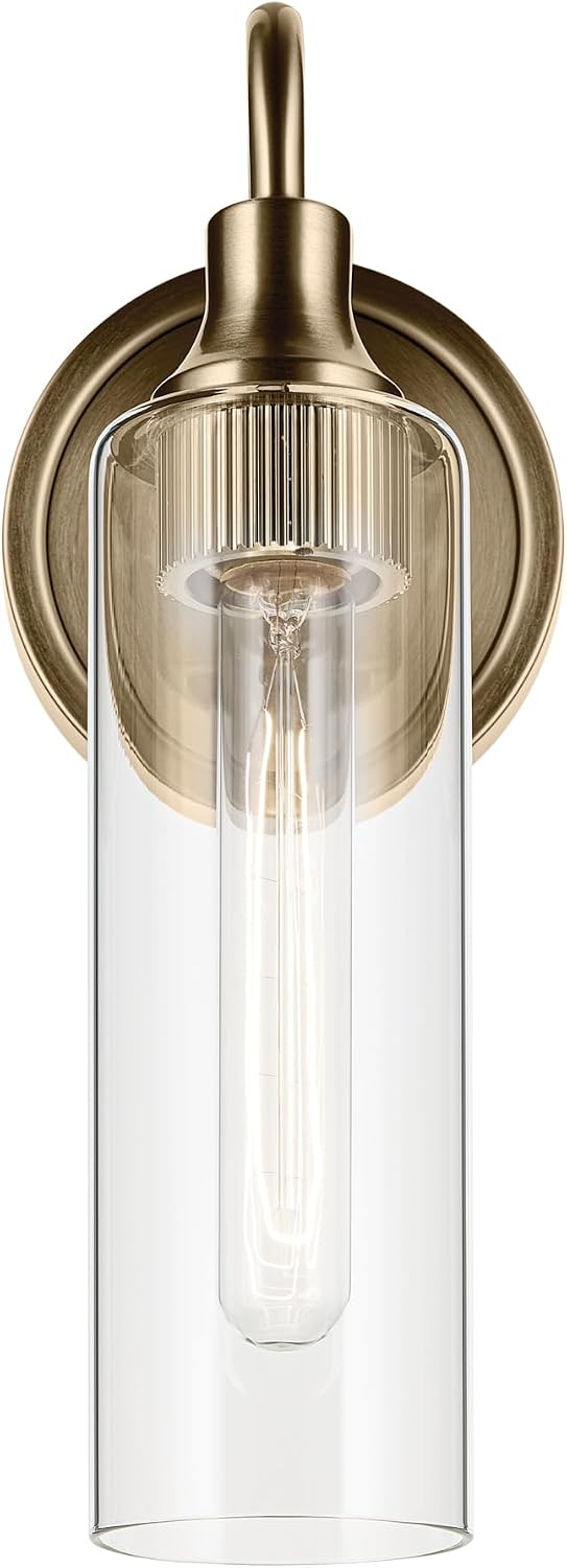 Kichler Kavi 5' 1-Light Wall Sconce Bathroom Vanity Light with Clear Glass in Champagne Bronze, Damp Rated for Bathroom, Powder Room, Kitchen, Hallway, Bedroom (5' W x 13' H), 55209CPZ