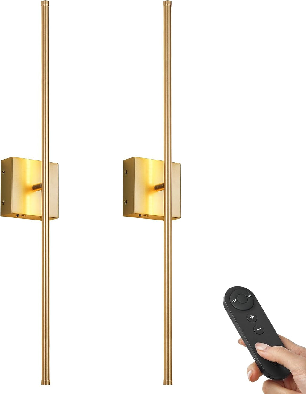KARTOOSH 40.1 Inch Wall Sconces Battery Operated for Bedroom Hallway, Rechargeable Wireless Wall Lamp Set of 2, 3000K Warm White Dimmable Wall Light w/Remote Timer Memory Indoor Sconce Decor, Gold
