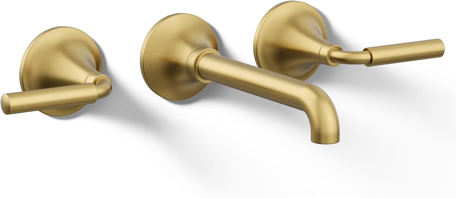 Kohler T26439-4-2MB Tone Wall-Mount Bathroom Sink Faucet Trim with Lever Handles, 1.2 GPM in Vibrant Brushed Moderne Brass