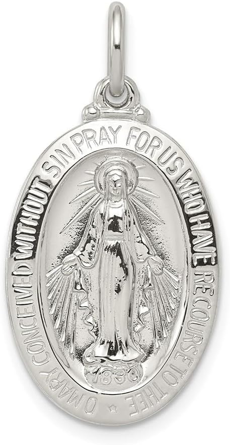 925 Sterling Silver Miraculous Medal Pendant (L- 29 mm, W- 15 mm)