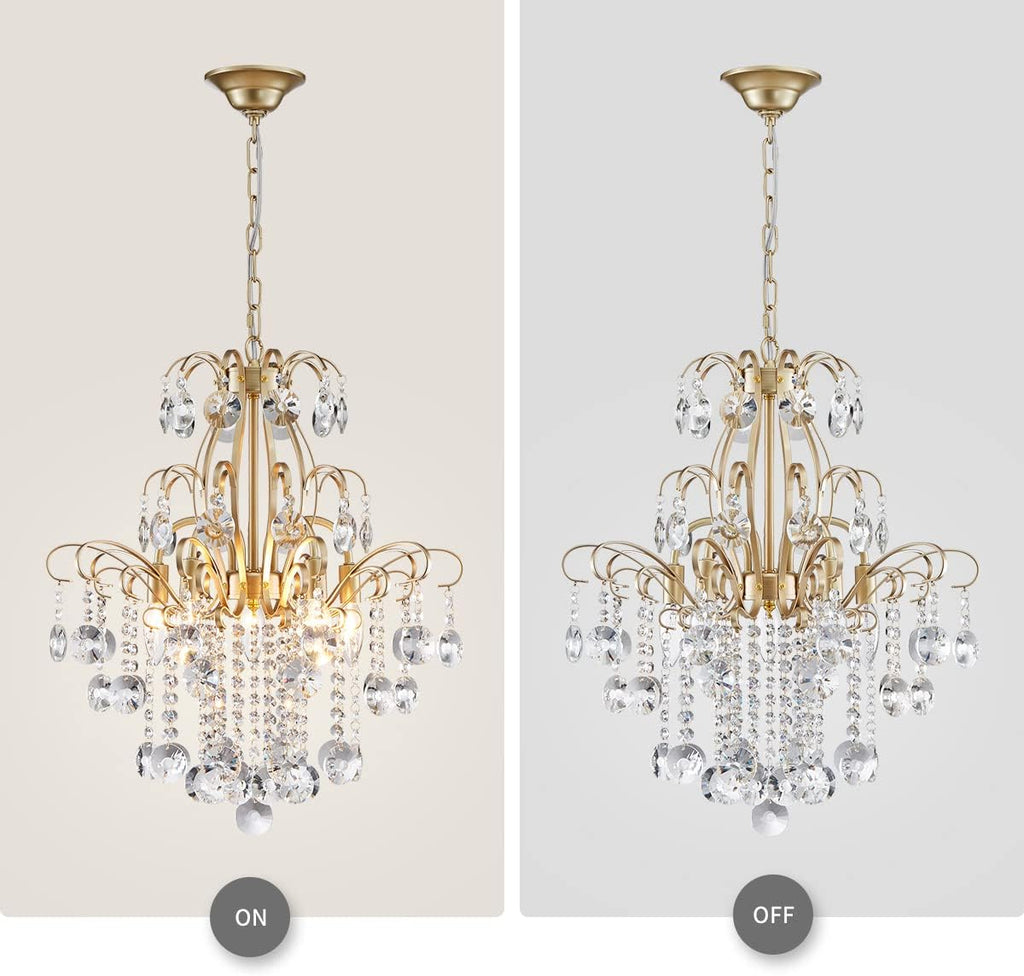 WUZUPS Crystal Chandelier 5-Light Pendant Ceiling Light Modern Lighting Fixture for Bedroom Hallway Bar Kitchen Bathroom, H 22.6'' x W 19.2'', E12 Base, Gold