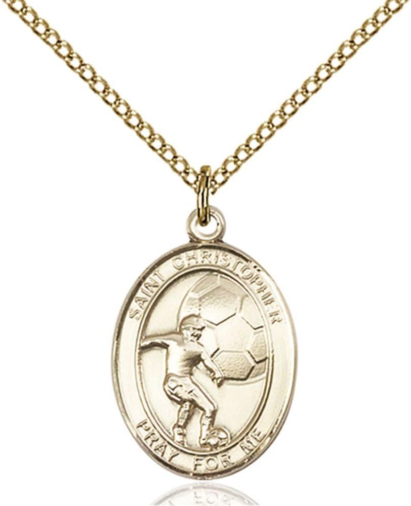 Bonyak Jewelry St. Christopher - Soccer Hand-Crafted Oval Medal Pendant in 14kt Yellow Gold-Filled