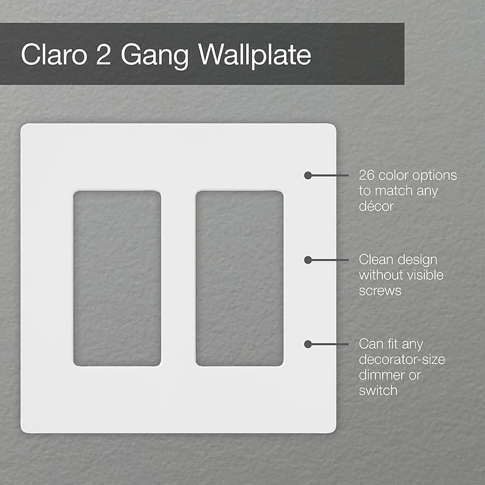 Lutron Claro Light Switch Cover Plate, 2 Gang Wallplate, for Decorator Light Switches, Rocker Light Switch Cover, Outlet Cover, Screwless Switch Plate Cover, Gloss, CW-2-WH-48, White, 48 Pack
