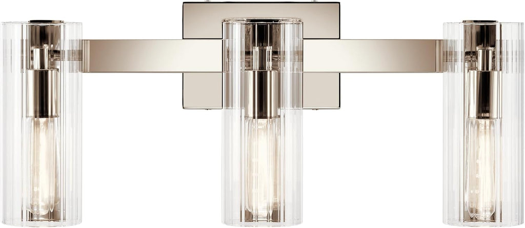 Kichler Jemsa 3-Light Bathroom Vanity Light Fixture, Modern Wall Mount Light with Clear Fluted Glass in Polished Nickel for Powder Room or Bathroom (9.75' x 22.75'), 55168PN