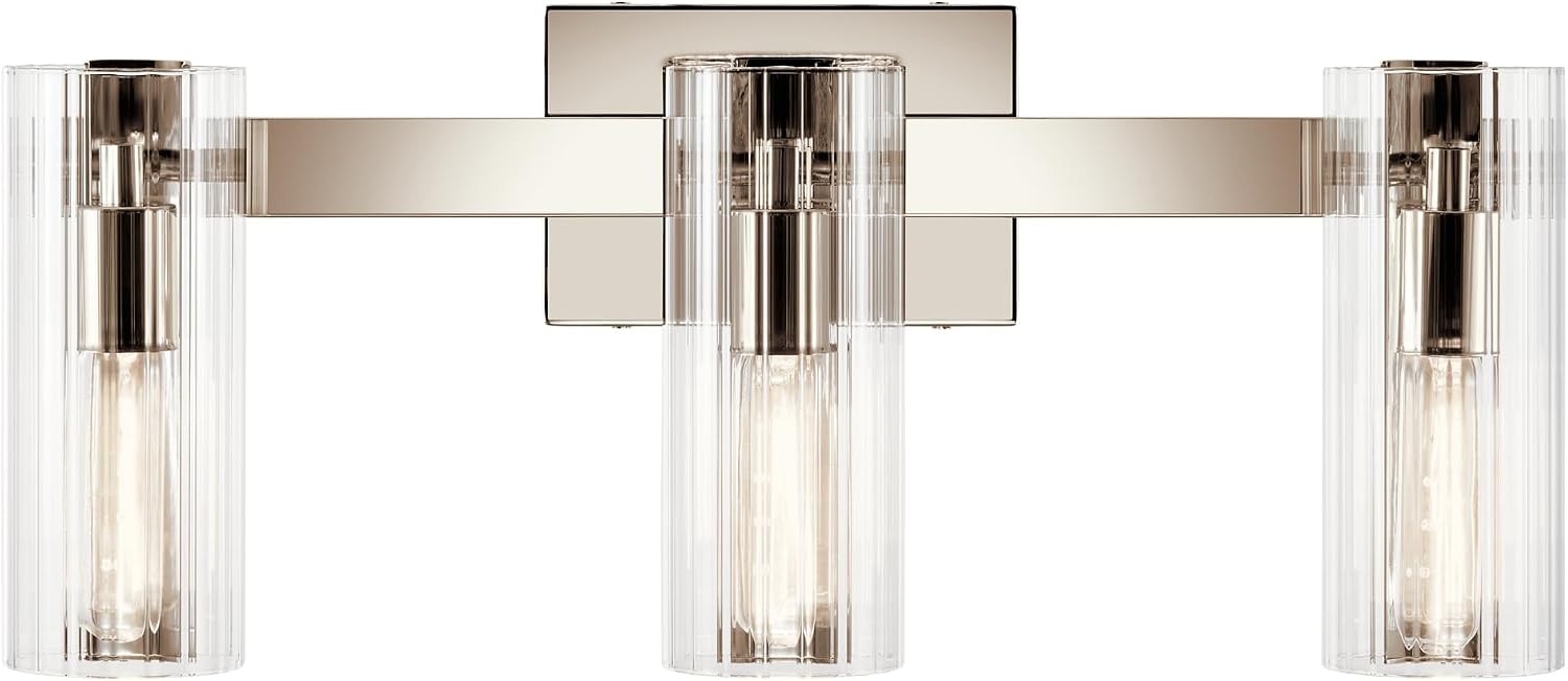 Kichler Jemsa 3-Light Bathroom Vanity Light Fixture, Modern Wall Mount Light with Clear Fluted Glass in Polished Nickel for Powder Room or Bathroom (9.75' x 22.75'), 55168PN
