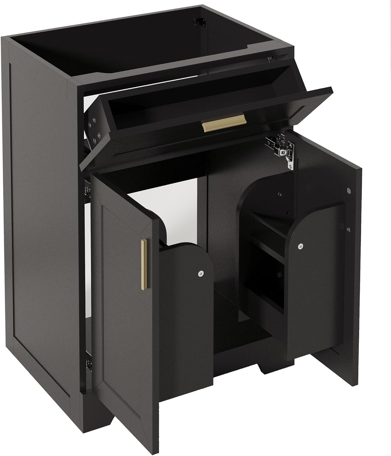 KIGOTY 24' Bathroom Vanity Without Sink, Bathroom Storage Cabinet Without Top, Unassembled Sink Cabinet with Drawer, Soft-Closing Door and Adjustable Shelf (Black)
