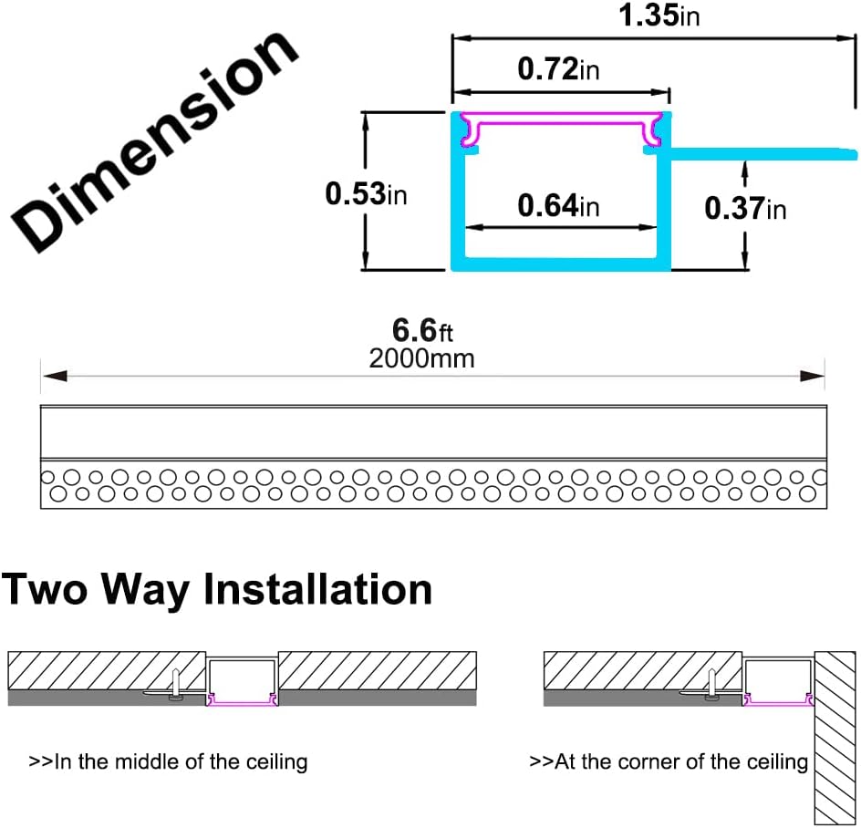 hunhun 10-Pack6.6ft/2Meter Drywall LED Aluminum Channel System with Milky Cover, End Caps and Mounting Clips, Aluminum Profile for LED Strip Light Installations (Single-Edge-6.6ft, 10)