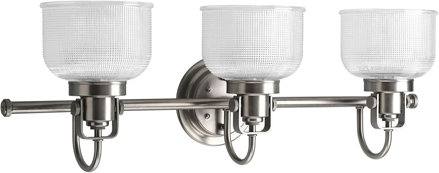 Progress Lighting Archie Collection 3-Light Clear Double Prismatic Glass Coastal Bath Vanity Light Polished Chrome
