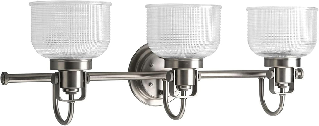 Progress Lighting P2992-81 Archie Collection Clear Double Prismatic Glass Coastal Bath Vanity, 3-Light, Antique Nickel
