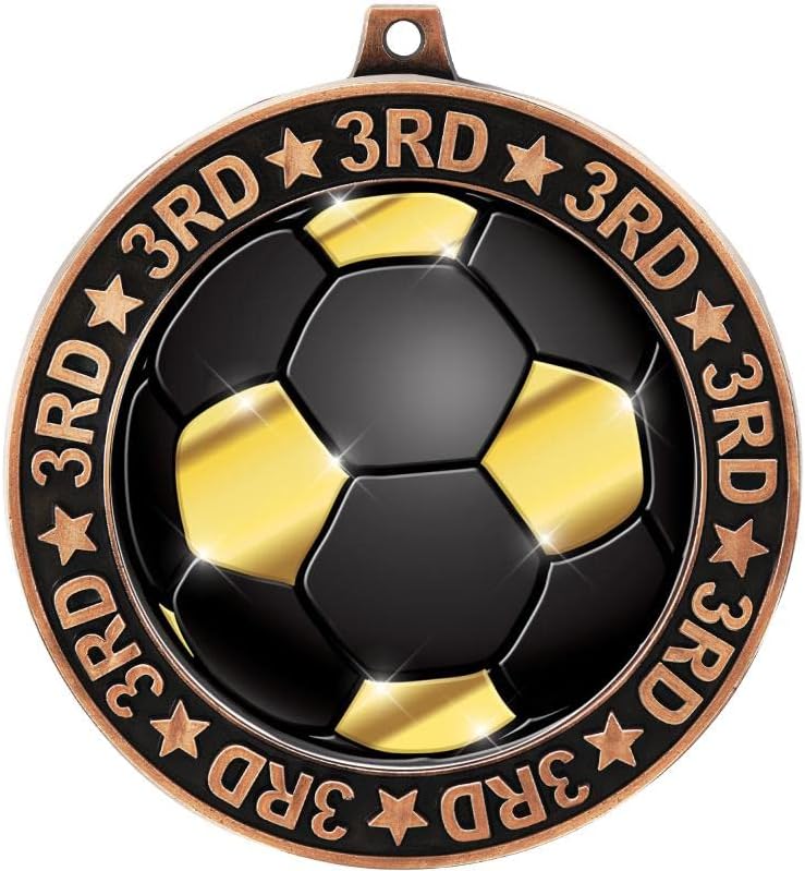 Crown Awards 2.75' 3rd Place Soccer Shadow Medal Award, Bronze Trophy Medal