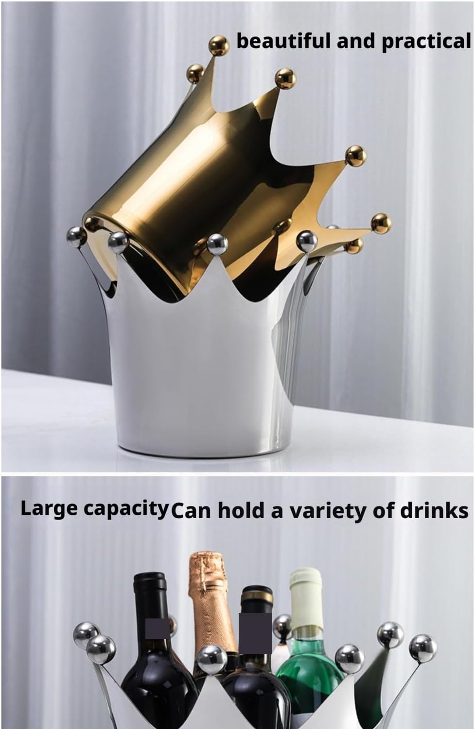 Ice Bucket for Parties Stainless Steel Beverage Tub Wedding Banquet(Gold)