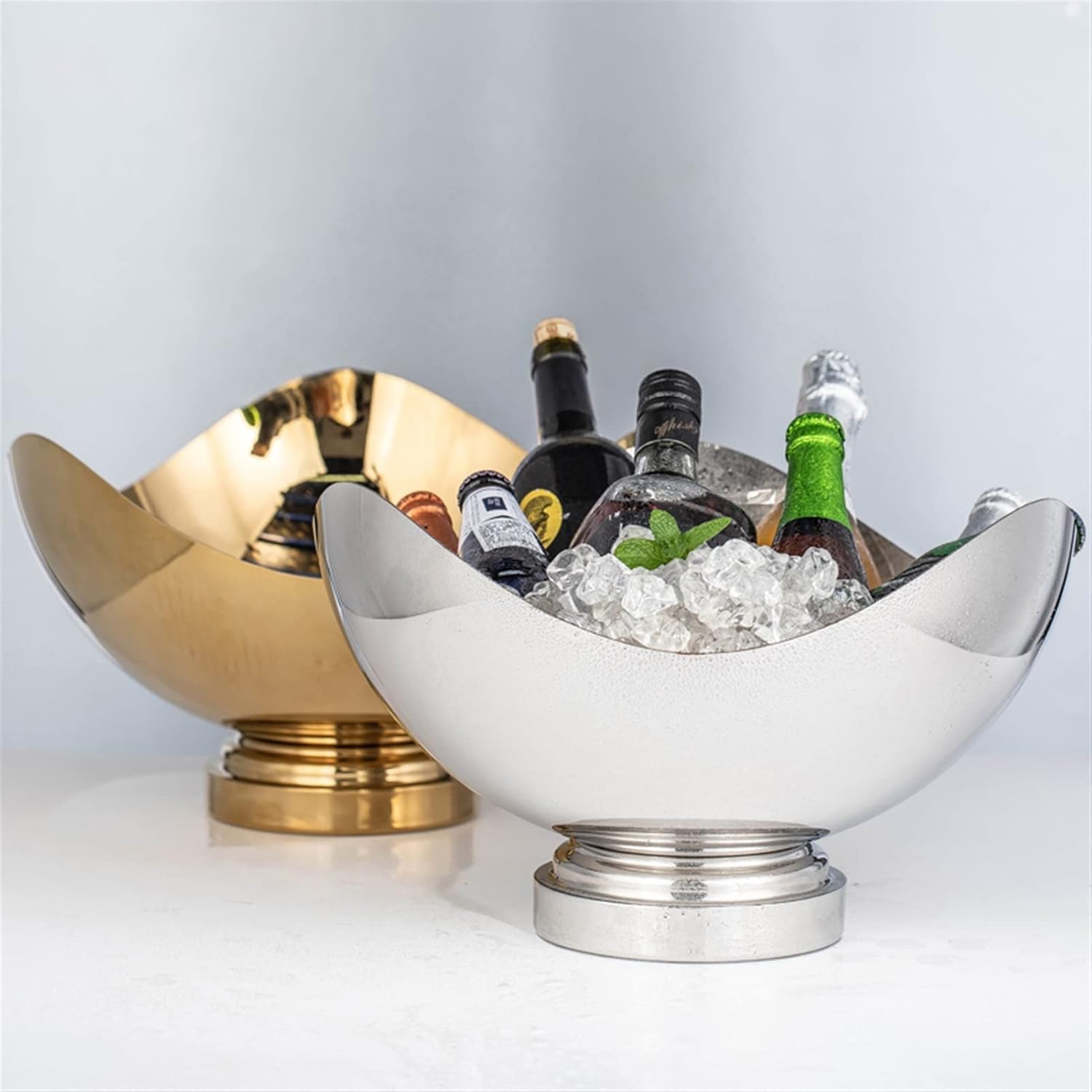 Ice Bucket Champagne Bucket Creative Ice Bucket Container Stainless Steel Wine Ice Bucket Summer Chilled Champagne Basin for Home Bar, Chilling Beer and Wine Ice Bucket Beverage Tub (Color : Brass)