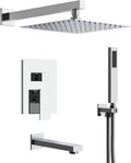 Shower Tub Faucet Set, 10' Bathroom Rainfall Shower Head Fixtures Combo with Handheld Spray and Tub Spout, Chrome (Valve Included)
