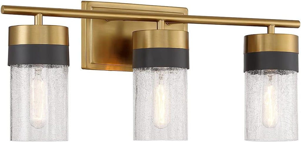 Savoy House 8-3600-3-322 Brickell Vintage Contemporary Crackled Glass Bathroom Vanity Wall Light, 3-Light 180 Total Watts, 9' H x 22' W, Warm Brass
