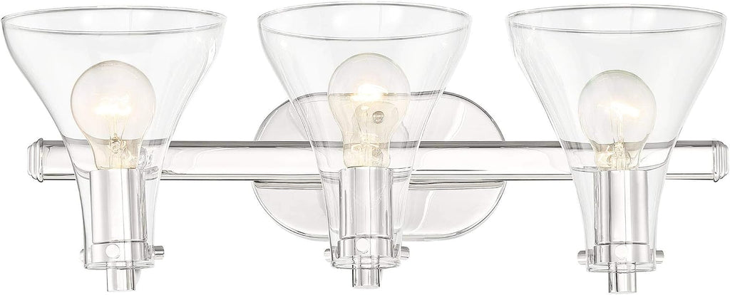 Possini Euro Design Sorren Industrial Modern Wall Light Polished Chrome Silver Hardwired 20 1/2' 3-Light Fixture Curving Clear Glass Shade for Bedroom Bedside Bathroom Vanity Living Room Hallway