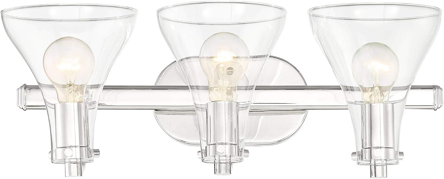Possini Euro Design Sorren Industrial Modern Wall Light Polished Chrome Silver Hardwired 20 1/2' 3-Light Fixture Curving Clear Glass Shade for Bedroom Bedside Bathroom Vanity Living Room Hallway