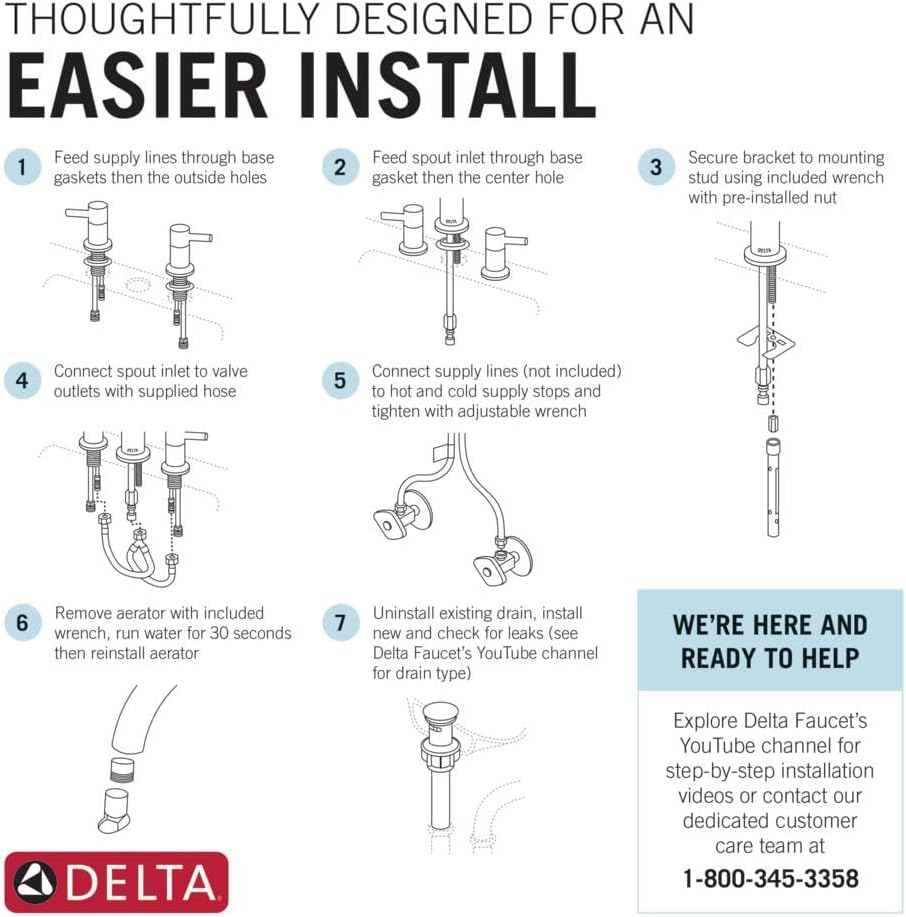 Delta Faucet Esato Widespread Bathroom Faucet Chrome, Bathroom Faucet 3 Hole, Bathroom Sink Faucet, Drain Assembly Included, Chrome 35897LF