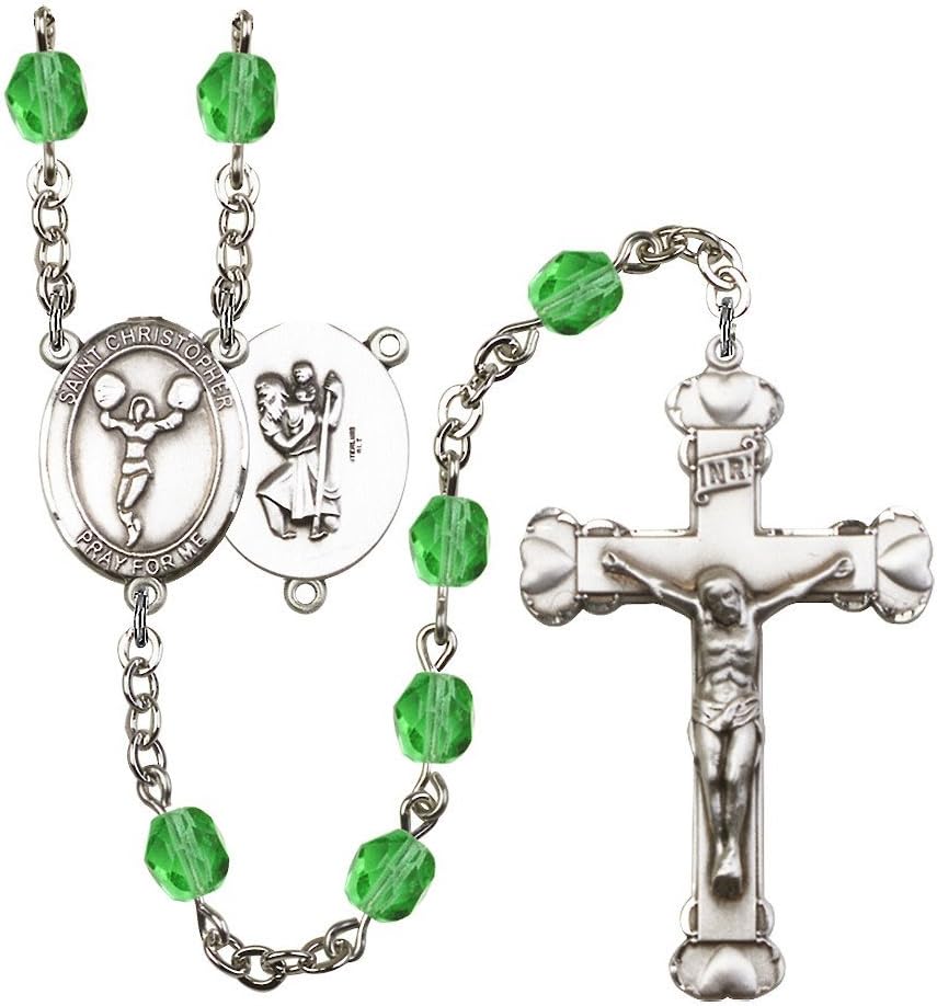 Bonyak Jewelry St. Christopher/Cheerleading Silver-Plated Rosary - Every Birth Month Color and More
