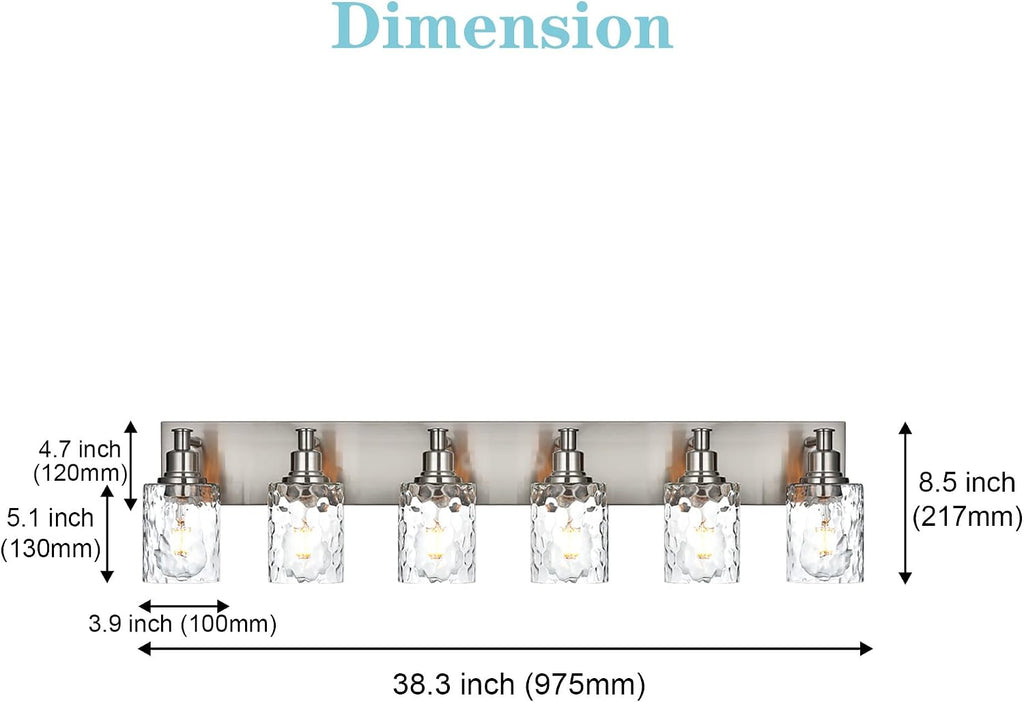 BONLICHT Vanity Light Fixture Brushed Nickel 6-Light Modern Farmhouse Wall Sconce Bathroom Lighting with Hammered Glass Industrial Wall Mount Lights for Kitchen Dining Room Cabinet Corridor