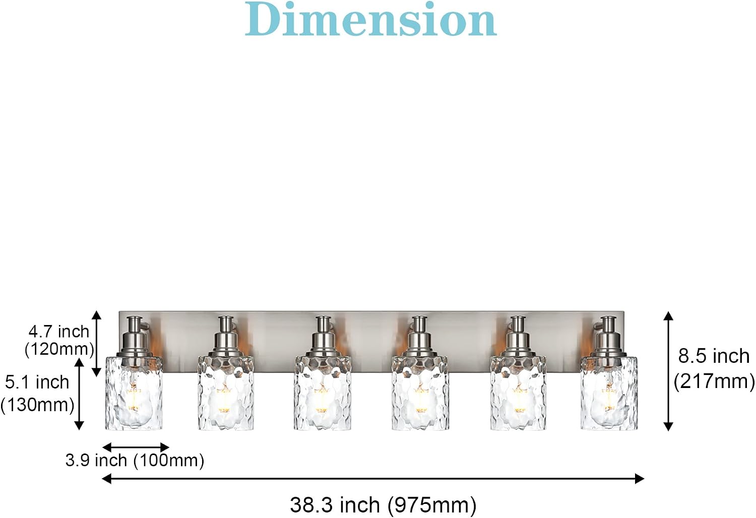 BONLICHT Vanity Light Fixture Brushed Nickel 6-Light Modern Farmhouse Wall Sconce Bathroom Lighting with Hammered Glass Industrial Wall Mount Lights for Kitchen Dining Room Cabinet Corridor