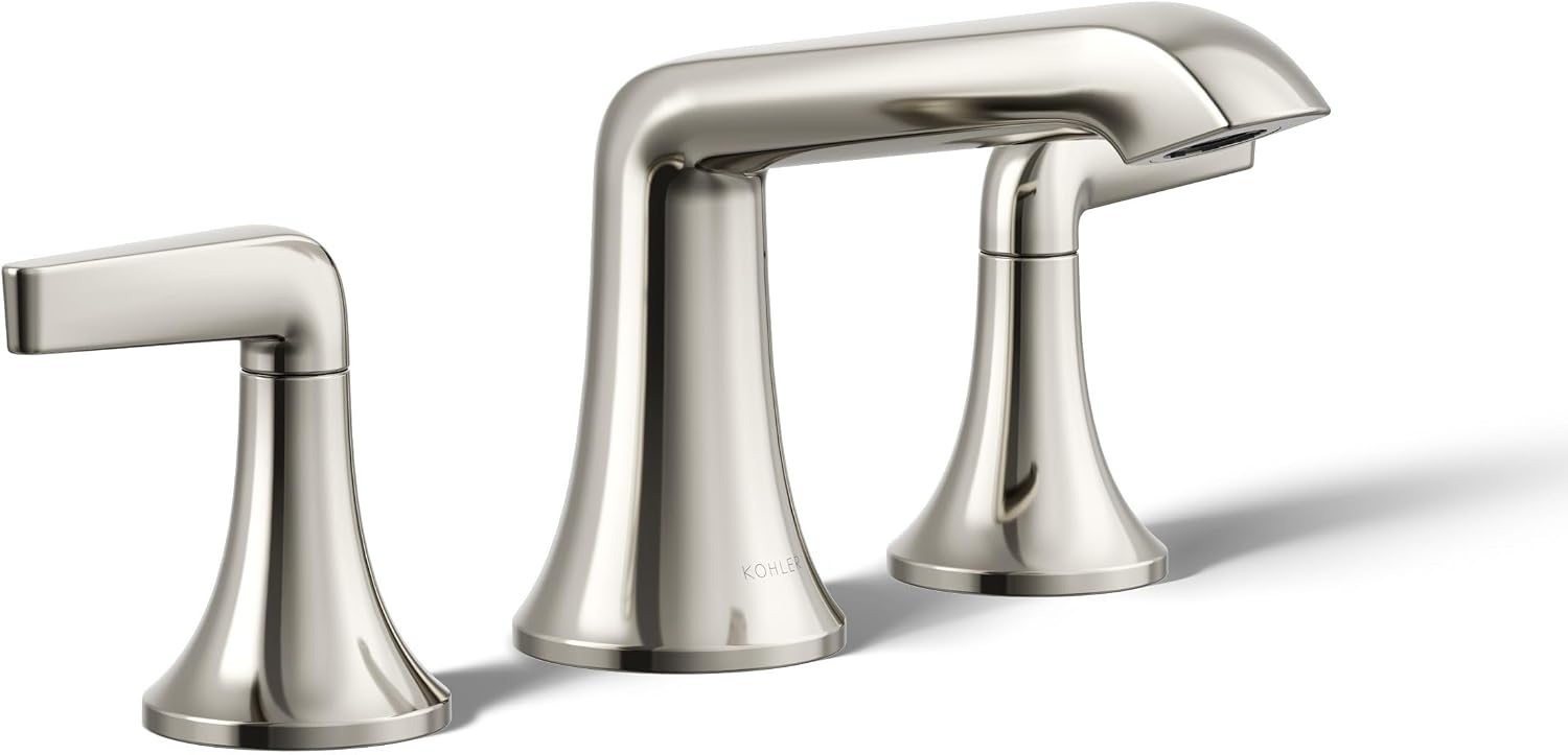 Kohler K-22020-4-SN Kohler K-22020-4 Tempered 1.2 GPM Widespread Bathroom Faucet with UltraGlide and Pop-Up Drain Assembly