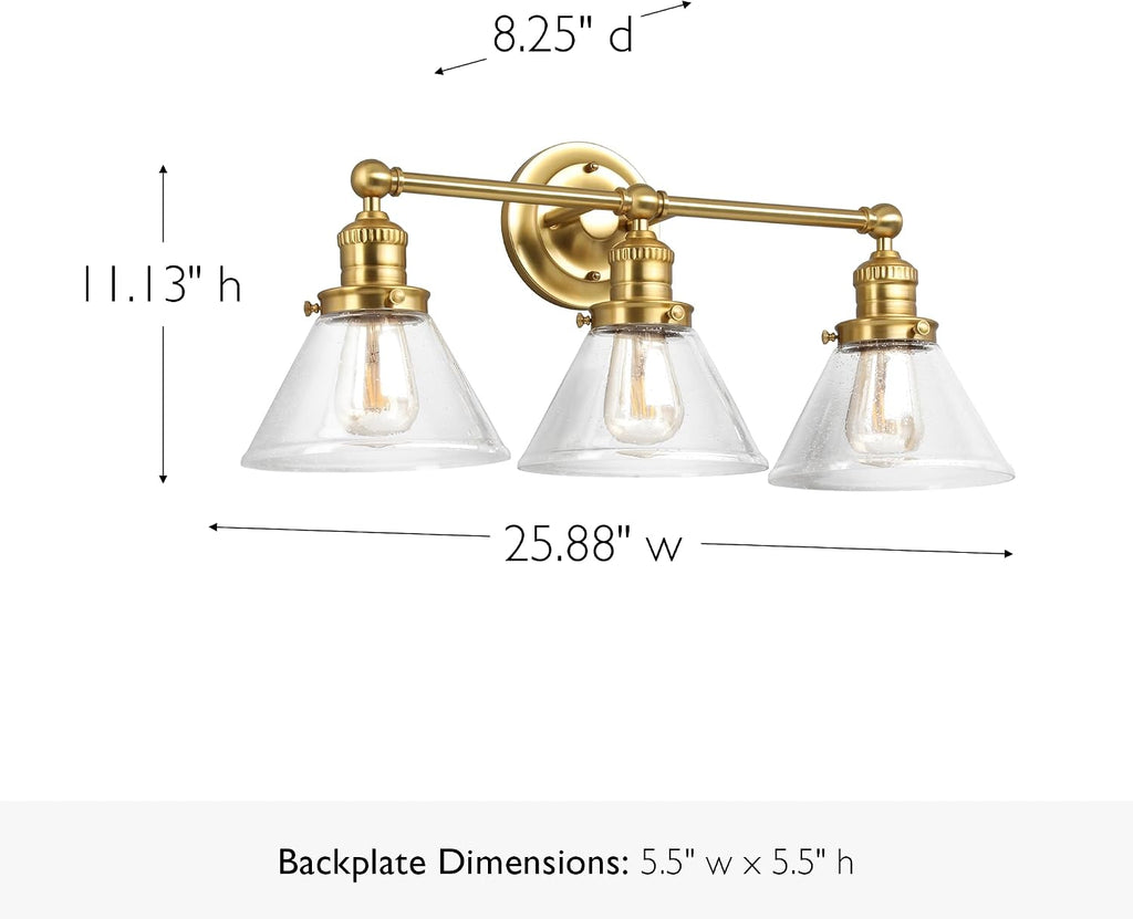 Design House Augustin Vanity Light, 3-Light, Seeded Glass Warm Glow, Dimmable, Up/Down Glow, Easy Installation, E26 Socket, Satin Gold, 25.9 in L x 8.3 in D x 11.1 in H, 589036-SG