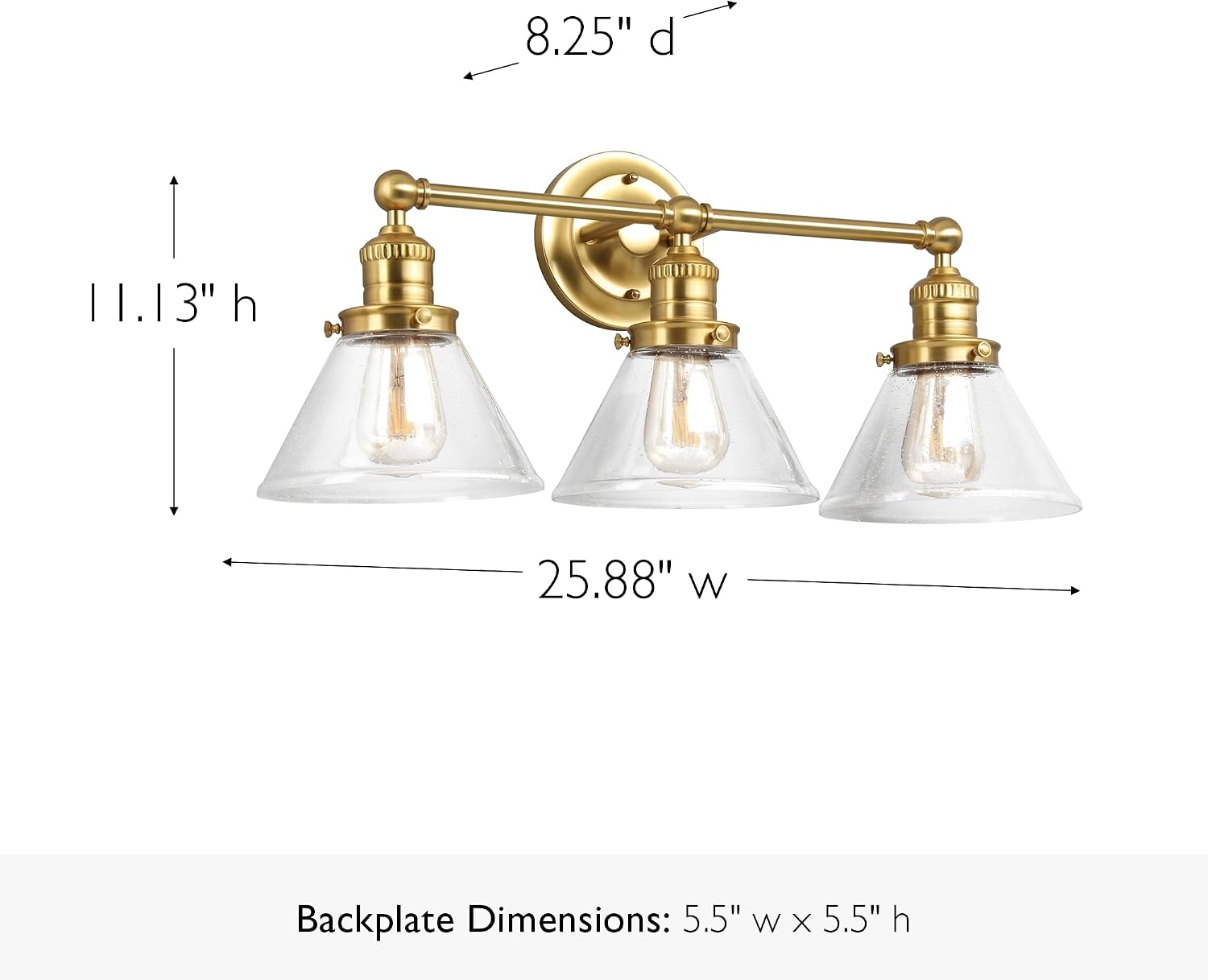 Design House Augustin Vanity Light, 3-Light, Seeded Glass Warm Glow, Dimmable, Up/Down Glow, Easy Installation, E26 Socket, Satin Gold, 25.9 in L x 8.3 in D x 11.1 in H, 589036-SG