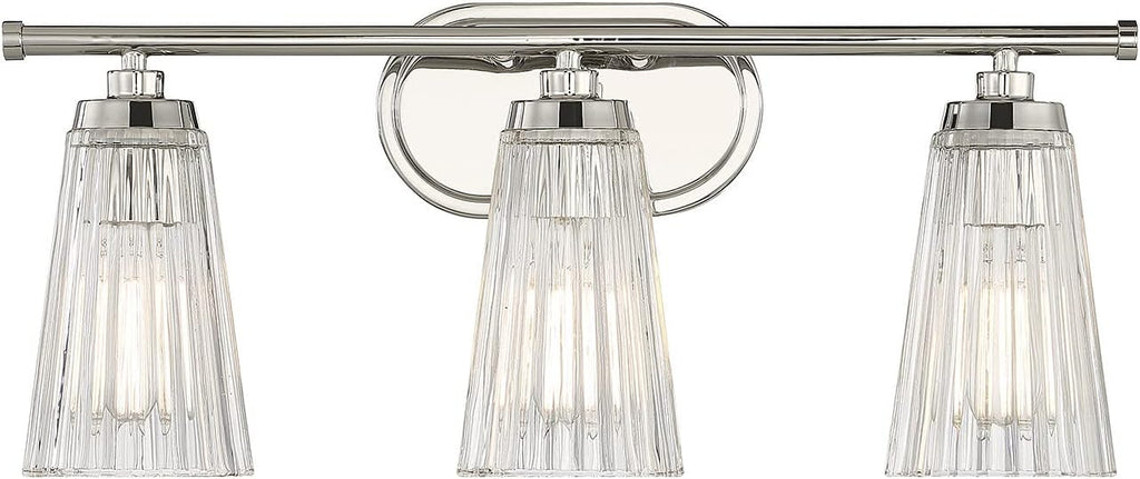 Savoy House 8-1745-3-109 Chantilly Vintage Traditional Clear Ribbed Glass Bathroom Vanity Wall Light, 3-Light 180 Total Watts, 10' H x 22' W, Polished Nickel