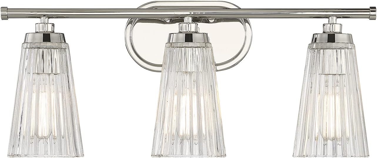 Savoy House 8-1745-3-109 Chantilly Vintage Traditional Clear Ribbed Glass Bathroom Vanity Wall Light, 3-Light 180 Total Watts, 10' H x 22' W, Polished Nickel