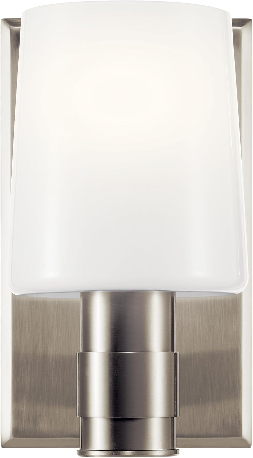 Kichler Adani 1-Light Wall Sconce, Modern Light with Opal Glass in Brushed Nickel, for Bathroom, Powder Room, Kitchen, Bedroom, or Hallway (8.5' x 5'), 55174NI