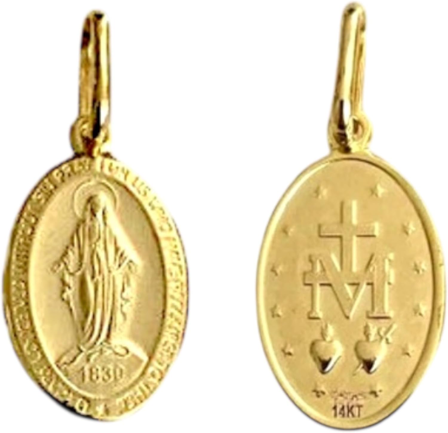 Solid 14K Real Yellow Gold Virgin Mary Miraculous Medal Religious Pendant, 3 Different Size.
