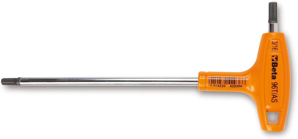Beta 96T 1/4' SAE (Fractional Inch) T-Handle Hex Key Wrench | High Torque Ergonomic Allen Wrench with Dual Hex Tips | Drop Prevention Hole | Industrial Strength | Made in Italy